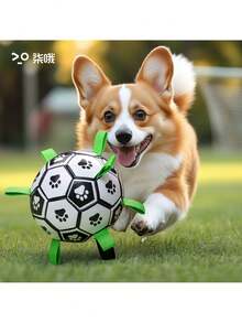 大型犬用足球玩具，带编织带，室内/室外拔河游戏，紫黑相间，适合小型/中型/大型犬，附带气泵，耐啃咬互动球，适合所有犬种，户外捡球和拔河游戏，防滑设计，结构坚固，宠物主人专属，狗狗用品，宠物礼物，节日礼物，新年礼物，复活节礼物 - 彩色 - 查看 5