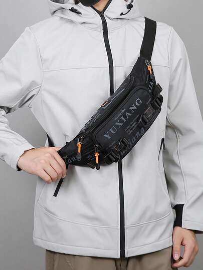 Herr midjeväska mode bröstväska vattentät casual axelväska stor kapacitet axelväska