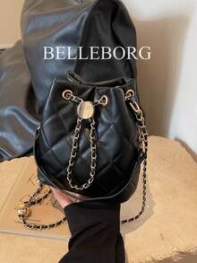 Túi xách nhỏ dáng xô, thêu hình thoi, dây xích, kiểu dáng thanh lịch dành cho nữ. - màu đen - Xem 1