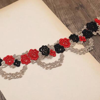 Vintage Floral Lace Ribbon Trim, 1/5 Yard - Embroidered Polyester For DIY Crafts, Clothing Accents & Wedding Decor, Gift Wrapping, Wedding Dress Decorations, DIY Clothing, Baby Doll Dresses, Umbrella Decorations, And Newborn Fashion.