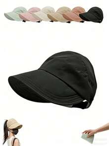 Mũ chống nắng vành rộng không đường may cho nữ, mũ che nắng gấp gọn cho nữ và bé gái khi đi biển, mũ chống nắng vành rộng cho nữ kiểu tóc đuôi ngựa xoăn khi chơi golf, mũ che nắng gấp gọn khi đi biển, mùa hè - Mũ chống nắng vành lớn có thể đảo ngược - Xem 5