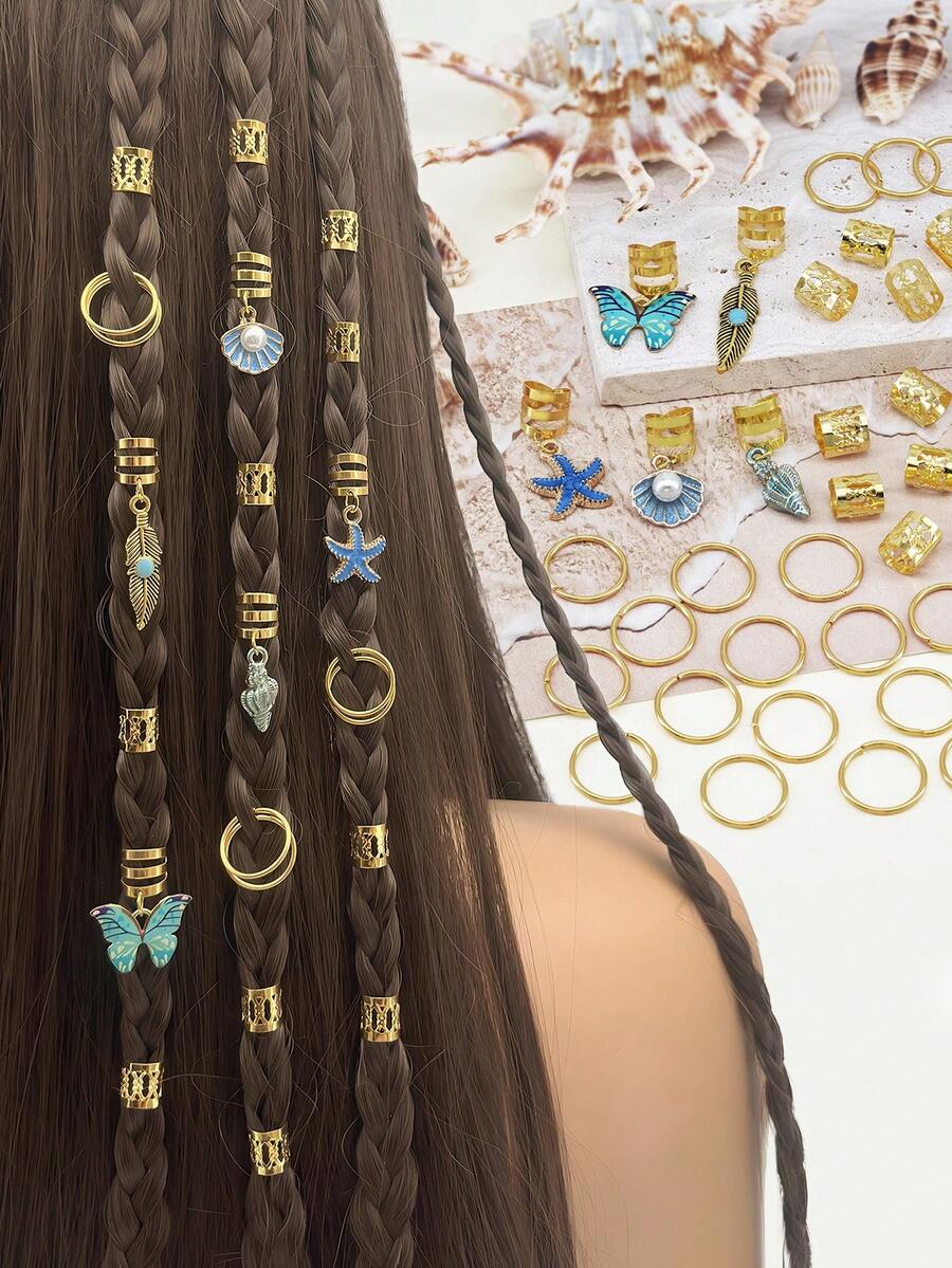 45pcs Baroque Style Ocean Elements Hair Accessories, Suitable For Summer Hairstyle Decoration, Suitable For Dance, Party, Music Festival And Other Occasions