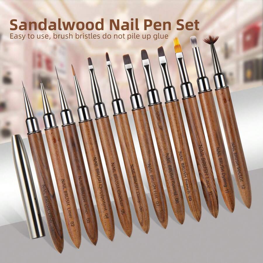 1支/套檀木美甲刷 - 日本美甲工具，可用于勾勒轮廓、构建线条和绘制线条 - 棕色 - 查看 1