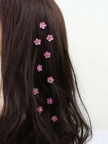 10pcs/Pack Cute Sweet Floral Hair Clips For Girls, White Flower Hair Accessories - Hot Pink - View 2