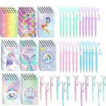 Mermaid Theme Stationery Set - Cute Notebook And Mermaid Tail Pen Set, Portable Notepad/Journal/Party Favor, Fashionable Desk Accessories For Teens And Adults - Multicolor Random - View 2