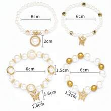 4件套波西米亚风百搭多层弹力手链，创意水晶蝴蝶珍珠串珠手链，女士生日派对礼物 - 白色 - 查看 3