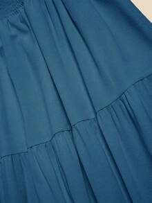 Women's Solid Color Minimalist Versatile Ruffle Hem Bubble Crinkle Feeling Semi-Sheer Skirt Summer - Teal Blue - View 5