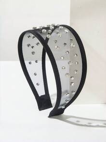 1pc Women's Rhinestone Decor Transparent Mesh Wide Headband, Elegant Accessory For Party And Daily Wear - Multicolor - View 8