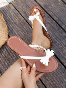 女士新款时尚人字拖，适合海滩和家居穿着 - 白色 - 查看 1