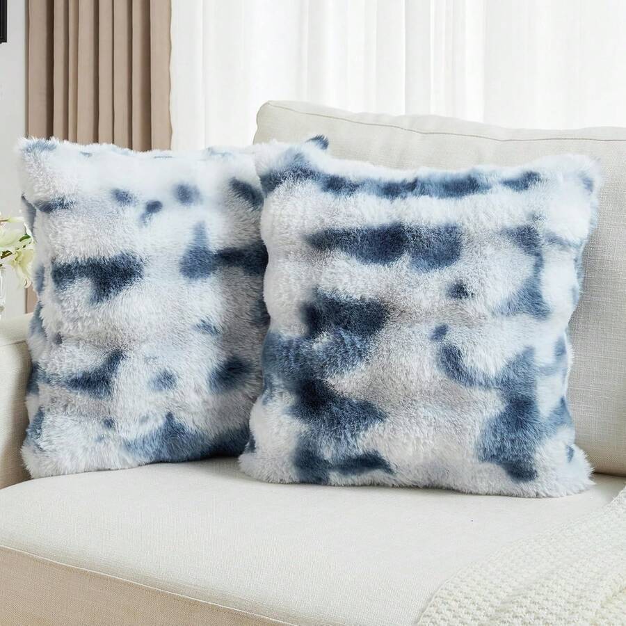 1pc Solid Color Cushion Cover Without Filler, Soft Faux Rabbit Fur Big Striped Cushion Cover, For Living Room Sofa