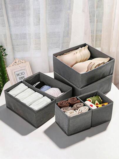 1/3/6pcs Gray Fabric Underwear Storage Box, Drawer Organizer, Dresser Drawer Storage Box, Bedroom Clothing Storage Box For Dresses, Pants, Shoes, Jeans, Boots, Skirts, Bedroom, Home Storage, Spring Clothes, Minimalist, Summer Tops