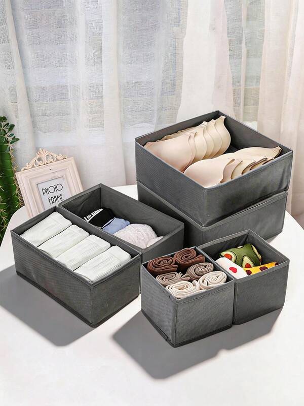 1/3/6pcs Gray Fabric Underwear Storage Box, Drawer Organizer, Dresser Drawer Storage Box, Bedroom Clothing Storage Box For Dresses, Pants, Shoes, Jeans, Boots, Skirts, Bedroom, Home Storage, Spring Clothes, Minimalist, Summer Tops