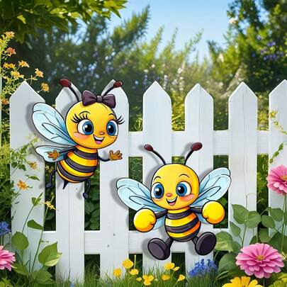 2pcs Metal Bee Wall Decor, Vivid Metal Bee Design, Suitable For Decorating Outdoor Fences, Can Be Placed In Yard, Garden, Fence And Balcony