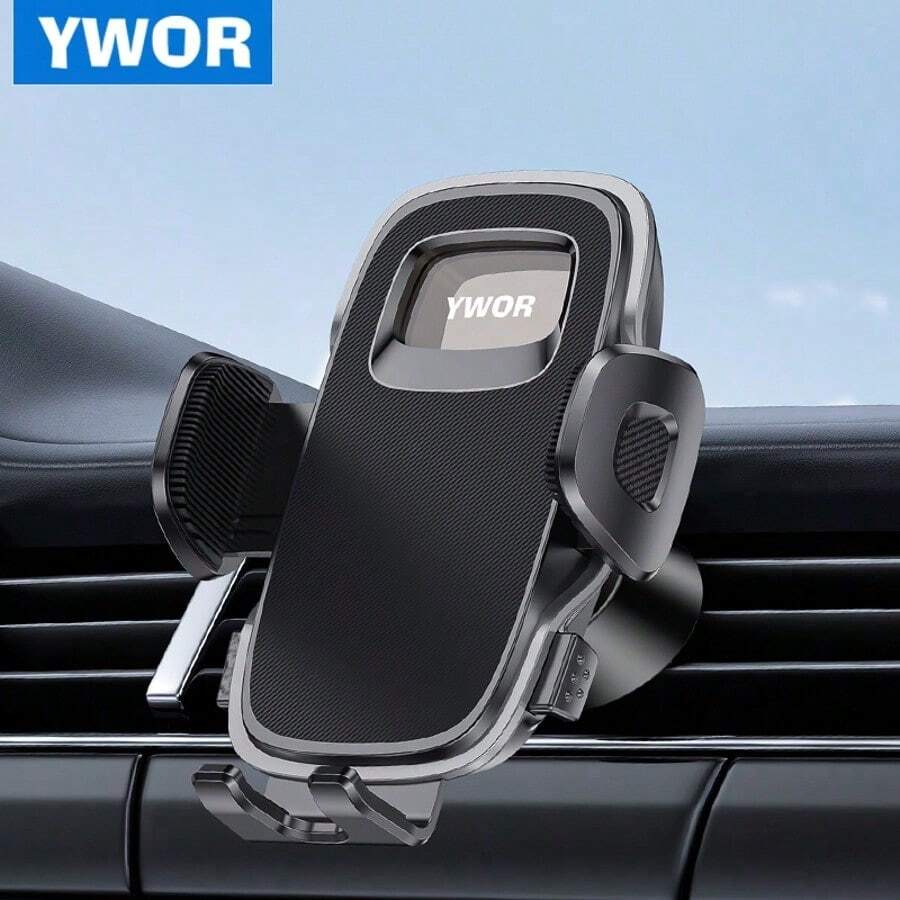 YWOR黑色车载手机支架【坚固耐用】车载出风口手机支架，免提操作，轻松夹紧，兼容和安卓智能手机，粉色汽车配件。生日礼物、母亲节礼物、圣诞节礼物。