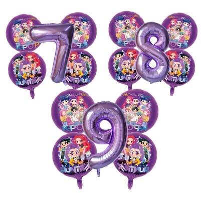 Hasbro Demon Hunter Kpop Anime Birthday Balloon Set, 1-9 Purple Number Foil Balloons With Movie Character Balloons, Suitable For Girls Birthday Party Decorations