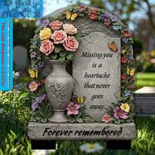 2D Flat, 1pc Memorial Garden Plaque - Weather-Resistant Acrylic Flat Memorial Plaque With Floral And Butterfly Patterns, Heartfelt Commemorative Inscription, Ground Installation No Electricity Required, Suitable For Cemeteries, Easter, Garden Decor, Commemorative Days, Elegant Vase Design - A - View 8