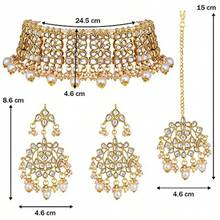 I Jewels Indian Gold Plated Traditional Kundan Choker Ethnic Bollywood Designer Jewelry Set with Earrings and Maang Tikka For Women - Blanco - Ver 5