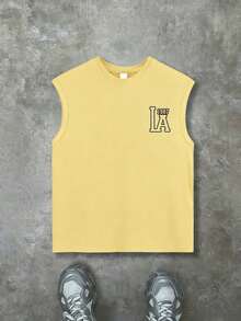 男童洛杉矶图案背心 - LA 1987 校园风复古街头宽松无袖夏季休闲T恤 - 黃色 - 查看 2