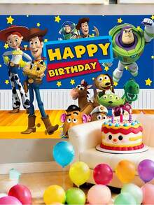 1pc Toy Story Western Adventure Birthday Tapestry, Blue & Yellow Contrast Western Style Backdrop Cloth, ,D-Isney Charcaters Cartoon Theme Happy Birthday Party Backdrop,Pink Tapestry,Holiday Decoration, Decoration Themed Perfect Gift ,Room Wall Art Decoration,Fairy Tale Style,For Bedroom Living Room Corridor, Wall Art, Wall Decoration, Room Decoration - A - View 1