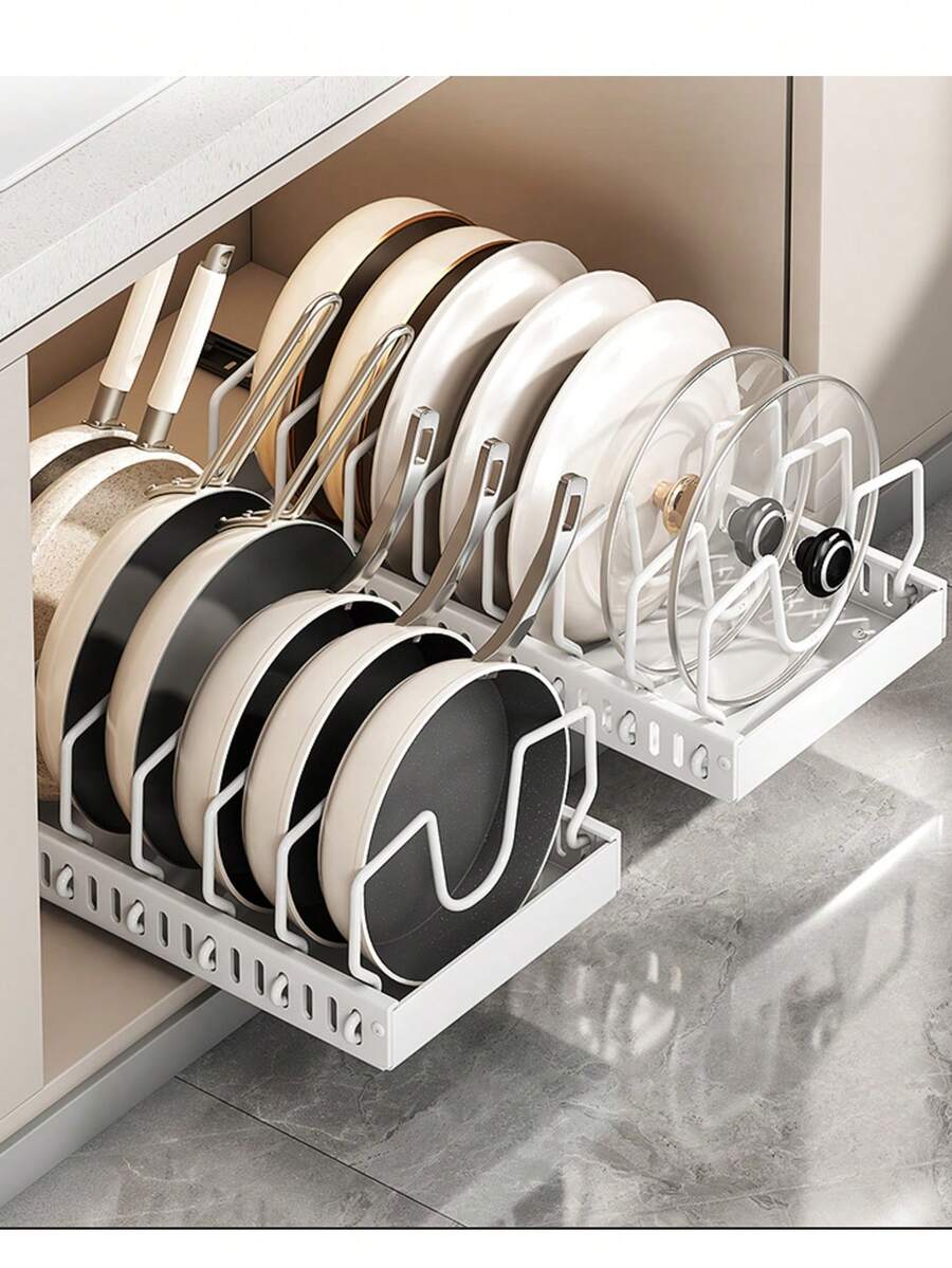1pc Kitchen Pot Pan Lid Organizer Rack - Space-Saving Expandable Storage Shelf With Pot Lid Holder, Utensil Rack And Draining Board