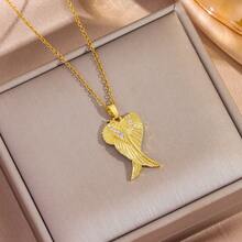 1 chiếc vòng cổ thiên thần nhỏ mạ vàng 18K đính đá Zirconia, mặt dây chuyền hình cánh thiên thần cổ điển bằng thép không gỉ, vòng cổ thời trang phù hợp cho phụ nữ đeo hàng ngày. - 40+5cm - Xem 13