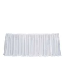 1 pièce Jupe de table en polyester blanc, convient pour les tables rectangulaires de 72 pouces/183 cm, résistante aux plis et facile à nettoyer, nappe à volants, convient pour les tables de gâteau d'anniversaire, les banquets, les mariages, les douches de mariée et diverses célébrations de fête - Blanc - Voir 13