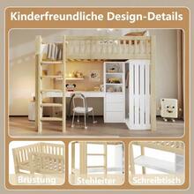 Loft Bed 90 X 200 Cm, Desk, Wardrobe, 3 Drawers, Open Storage, Railing, Stairs, Mattress Not Included, Natural Finish - Apricot - View 6