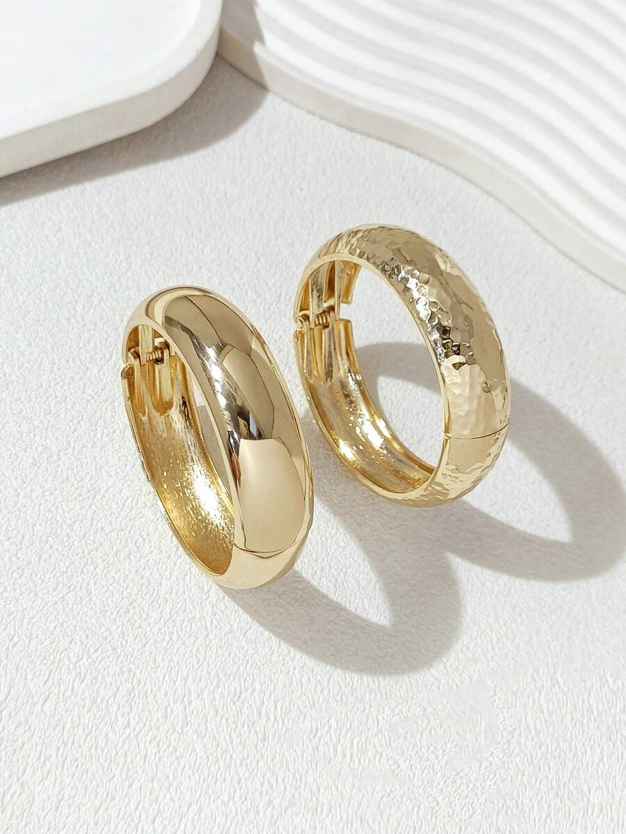 1/2 piezas Set de brazaletes únicos, brazalete de color dorado, brazalete ancho, brazalete abierto extra grande, set de brazaletes, brazalete ancho, estilo elegante y lujoso, para mujeres - Dorado - Ver 1