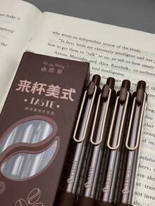 4pcs High-Quality Retractable Exam Marking Pens For Students, Smooth Writing, Quick-Drying, Coffee Scented Ballpoint Pens - Americano Coffee Ballpoint Pen - View 2