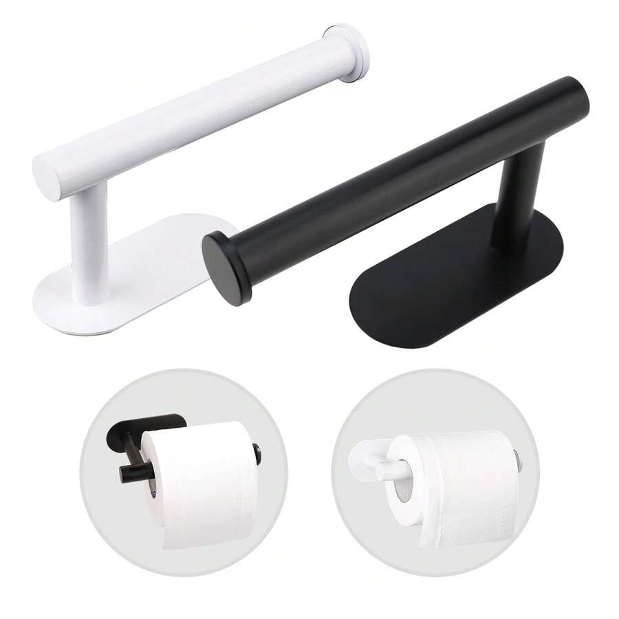 白色/黑色自粘式卫生纸架，无需打孔壁挂式安装，适用于厨房、浴室、卫生间