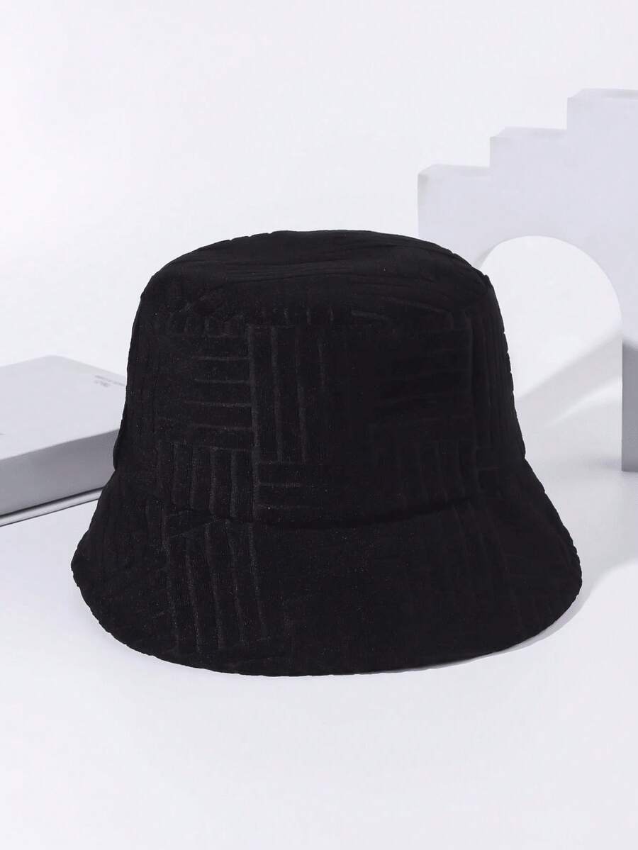 1 buah Topi Ember Kasual Serbaguna Motif Jacquard Bergaris dari Kain Handuk, Pelindung Matahari untuk Aktivitas Luar Ruangan, Wanita - Hitam - View 1