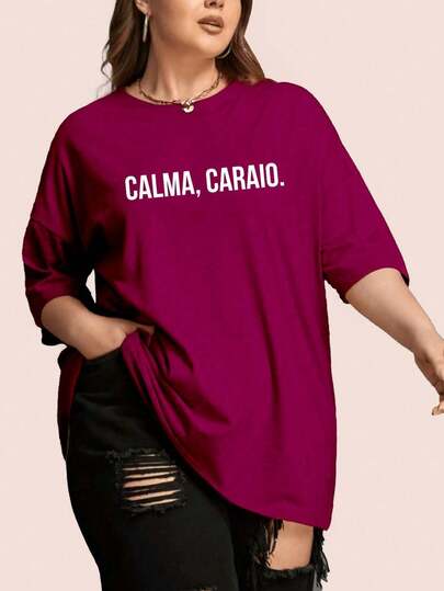 Camiseta Oversized Feminino Plus Size Divertida Meme Férias 100% Algodao Calma Caraio