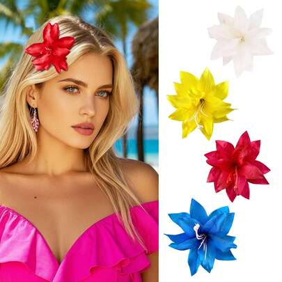 4 pezzi Fermagli per capelli a fiore hawaiano, Clip a coccodrillo con fiori tropicali artificiali, Accessori per capelli a fiore bohémien per outfit hawaiano, per vacanze al mare, feste, donne e ragazze