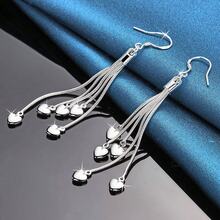 一对高品质925纯银镀层五心耳环，长款垂坠设计，适合女性佩戴，可作婚礼、派对礼物或街头百搭饰品。 - 銀色 - 查看 3