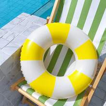 1PC Yellow Retro Striped Blue Swimming Ring Thickened Underarm Float For Kids Sweet Little Girls Summer Vacation Party Universal - Yellow - View 1