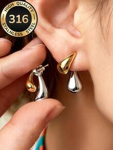 1 Paar hochwertige hypoallergene Wassertropfen Farbblock Gold & Silber Ohrstecker, 18K vergoldet, farbbeständig, bequem und vielseitig, minimalistisch, elegant, süß und modisch, hochwertige Damenohrringe geeignet für den täglichen Gebrauch oder Partys, Schmuckaccessoires, Sommerstrandurlaub, Reisen, tägliche Dekoration für Frauen, Kleidungskombination, Dating, Partys und andere Anlässe, kleines Geschenk für Freundinnen zu Feiertagen wie Jahrestagen - Gold - Übersicht 5