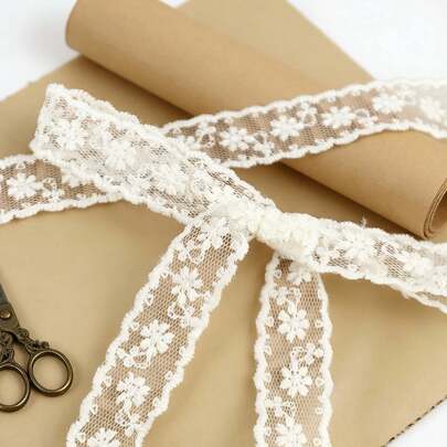 2Yards/5Yards Floral Embroidery Lace Trim Ribbon Bow 2cm Wide Decorative Lace Fabric For Sewing Dresses, Wedding Decoration, Gift Packaging And DIY Craft Supplies