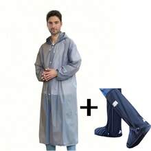 Bộ 1 áo khoác ngoài trời dày dặn chống thấm nước + giày chống thấm nước, unisex, áo khoác dài chống thấm nước, đồ dùng cắm trại - Nhiều màu - Xem 1