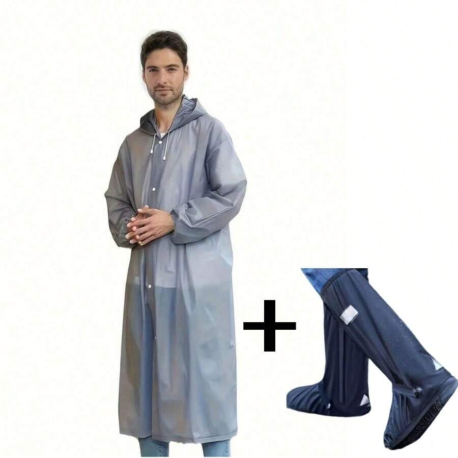 Bộ 1 áo khoác ngoài trời dày dặn chống thấm nước + giày chống thấm nước, unisex, áo khoác dài chống thấm nước, đồ dùng cắm trại - Nhiều màu - Xem 1