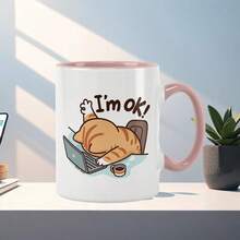 Ceramic Coffee Mug "I'm Fine", Cat Themed - Reusable, Insulated, Perfect Gift For Cat Lovers, Hand Wash Only - Red - View 9