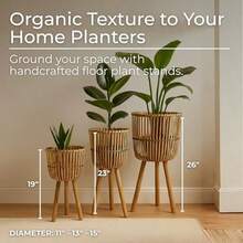 Sagebrook Home Macetas de Madera de bambú con Soportes rústicos Soportes para Plantas de Interior y Exterior para decoración del hogar y el jardín Juego de 3 Color marrón - marrón - Ver 3