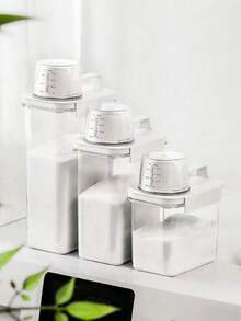 1 bình đựng bột giặt trong suốt, chống rò rỉ, có thể tái sử dụng, dung tích 700ml/1100ml/1500ml/1900ml, kèm cốc đong, hộp đựng đa năng, chai du lịch, thích hợp cho phòng giặt, ký túc xá, cắm trại, ngoài trời. - Trong sáng - Xem 7