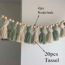 1pc Handmade Christmas Tassel Wreath - Ombre Green, Accented With Navy, Gray, Light Green, Light Brown And White. Colorful Tassel Garland Decor, Can Be Hung On Wall For Home Decor, Boho Tassel Wreath, Classroom Holiday Decoration, Adds Festive Vibe To Your Home - Multicolor - View 12