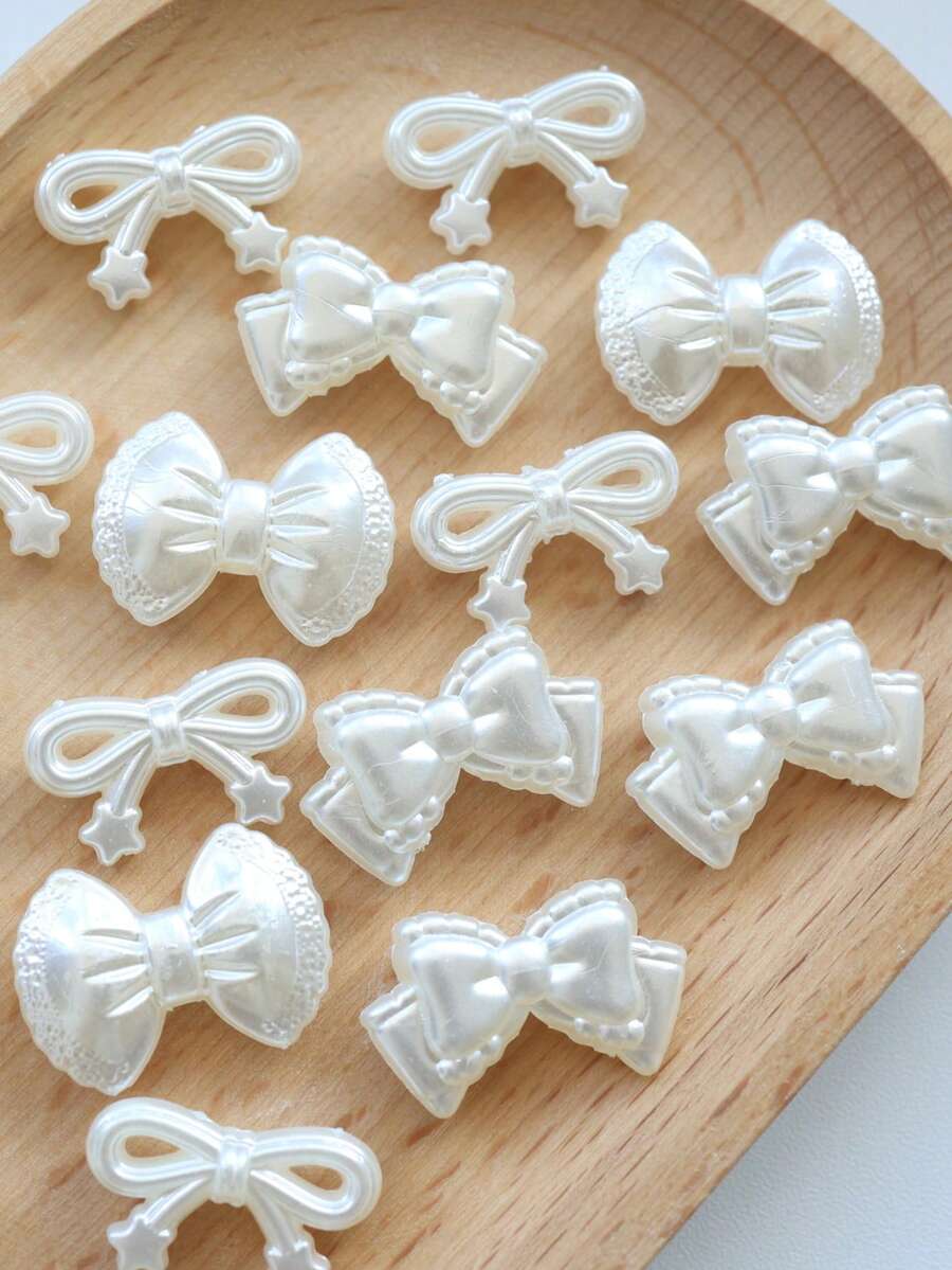 EECLYCJ 50g Faux Pearl ABS Pearlescent Bow Beads, 3 Styles Of Sweet Cute Kawaii Mini White Hole Beads For Girls DIY Crafts, Cellphone Straps, Handbag Charms, Hair Ties, Bracelets, Handmade Mother's Day Gift Materials - Beige - View 1