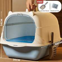 Large Covered Cat Litter Box With Front Door & Handle – Easy Clean, Anti-Leak Pet Potty - one-size - View 2