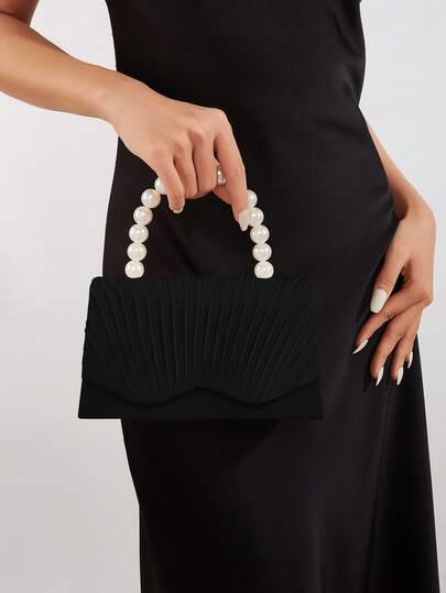 Elegant Pearl Evening Handbag, Stylish Pleated Women's Party Bag And Envelope, Understated Luxury Solid-Color Bridal Bag, Suitable For Party Girls, Brides, And Women, Can Be Paired With Evening Dresses, Wedding Gowns, Party Dresses, And Sequin Dresses, Perfect Choice For Attending Prom.