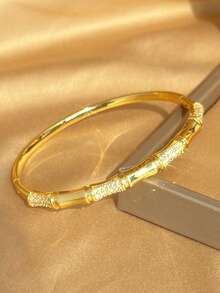 18K Gold Plated Bamboo Knot Twisted Multi-Zirconia Stackable Bracelet Set, Fade-Resistant Adjustable Gold Bracelet, Elegant Women's Jewelry, Suitable For Daily Wear And Wedding - Multicolor - View 10