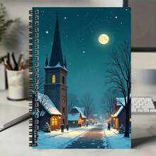 100-Page Spiral Notebook With Dreamy Moonlit Snowy Landscape Design, High-Capacity And Thick Paper, Suitable For Work Notes, Study, School, Diary Writing, Daily Planning, And As A Thoughtful Graduation Or Birthday Gift - U - View 5