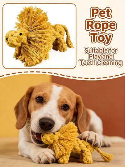 1pc Cute Lion Shaped Dog Chew Toy, Attracts Dog's Attention, Rope Knot Structure Suitable For Dog Teeth Cleaning, Durable Chewing, Suitable For Medium & Small Dogs Interactive Play, Fetch, Tug-Of-War, Retrieval Games, Suitable For Outdoor Use And Home Interaction, Pet Supplies, Dog Chewing Toy