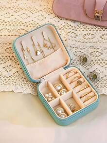 1pc Travel Dual Layer Jewelry Box, PU Leather Jewelry Storage Box, Snap Closure Jewelry Organizer Box, Jewelry Collection Box, Ring Holder, Pendant Holder, Earring Holder, Necklace Holder - Multicolor - View 12